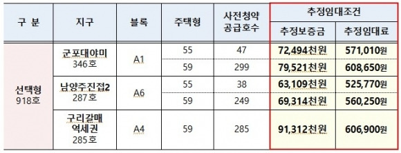 사전청약 선택형 추정임대조건. (자료-국토교통부 제공)