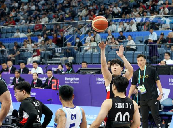 19일 2022 항저우 장애인아시안게임 대만전에서 승리한 휠체어농구 대표팀. 대한장애인체육회 제공