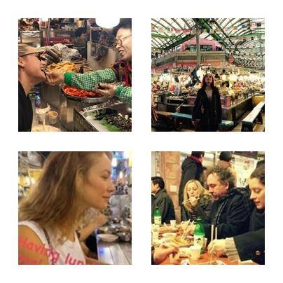 광장시장을 찾은 미국 할리우드 배우와 감독. 왼쪽 위부터 시계 방향 순으로 브리 라슨, 릴리 콜린스, 팀 버튼, 올가 쿠릴렌코. 각 배우, 현대카드 사회관계망서비스 캡처