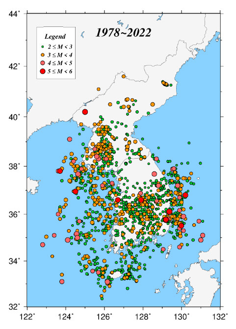1978-2022 진앙분포도. 기상청 제공