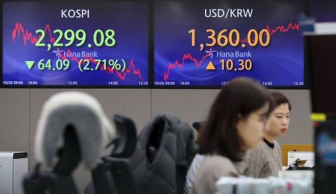 26일 서울 중구 하나은행 딜링룸에서 딜러들이 업무를 수행하고 있다.ⓒ뉴시스