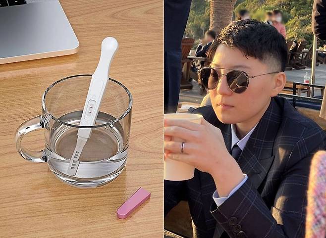 남현희씨와 결혼 계획을 밝혔다가 성별 의혹이 불거지고 사기 전과가 드러난 전청조씨. 왼쪽은 해외 직구 온라인 사이트에서 판매되고 있는 가짜 임신테스트기. /알리익스프레스 판매 페이지, 김민석 강서구의원 제공