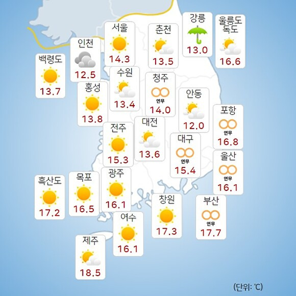 27일 오전 9시 현재 전국 날씨. [사진=기상청 날씨누리]