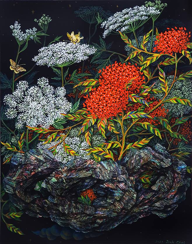 내 마음의 정원- Friends 50x65cm Acrylic 자개 swarovski on 한지 2023