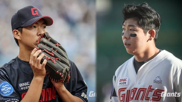 올 시즌 1군 무대에서 좋은 활약을 펼쳤던 휘문고 출신의 김민석(왼쪽)과 이정훈(오른쪽). 사진 출처 = 롯데 자이언츠