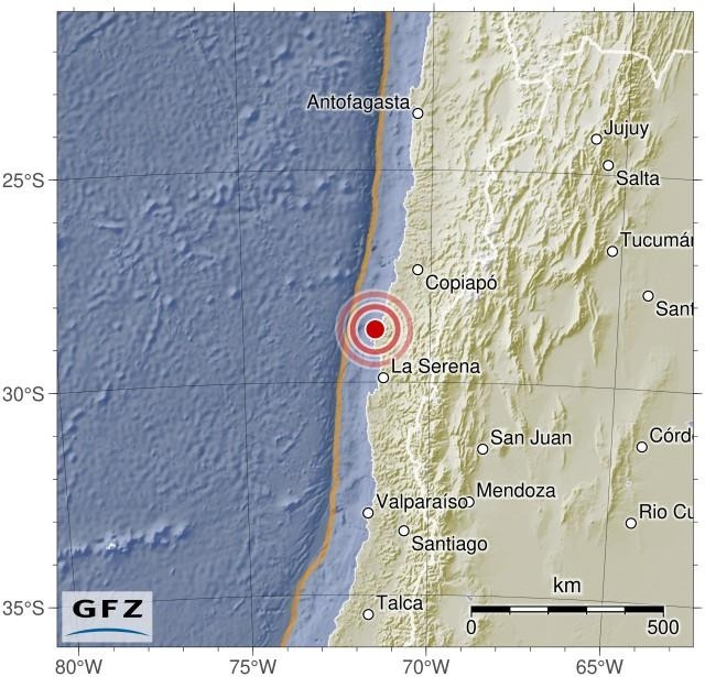 칠레 인근 바다서 지진 [독일지구과학연구소 홈페이지 캡처. 재판매 및 DB 금지]