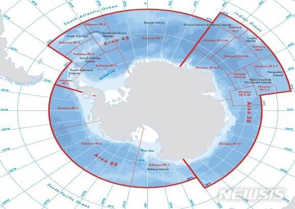 [서울=뉴시스] 남극해양생물자원보존위원회 협약수역.