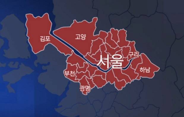 국민의힘이 서울 편입을 검토 중이라고 밝힌 경기도 5개 도시(하남 광명 구리 고양 부천). 채널A 보도화면 캡처