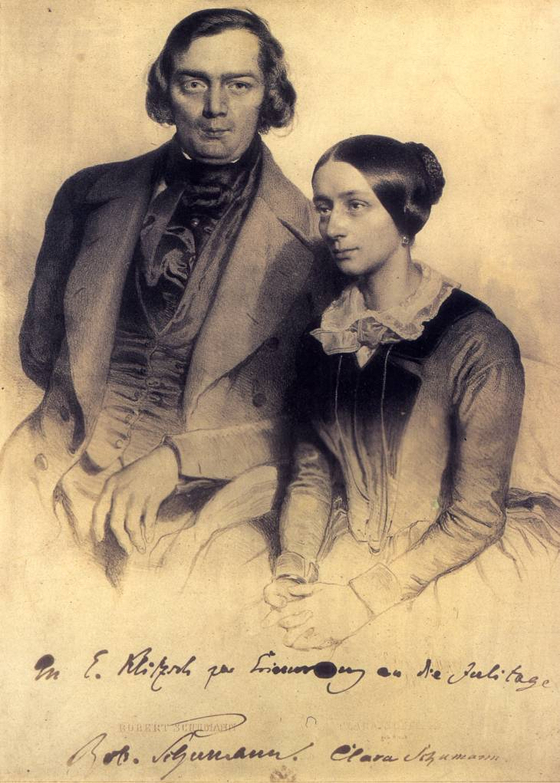 1847년 로베르트 슈만과 클라라 슈만의 석판화. [사진 사회평론]