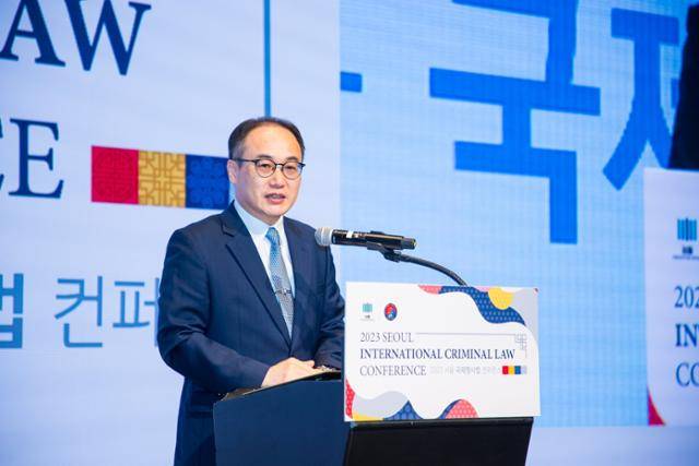 이원석 검찰총장이 지난달 4일 서울 서초구 한 호텔에서 열린 '2023 서울 국제형사법 컨퍼런스'에서 기념사를 하고 있다. 대검찰청 제공