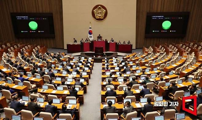 9일 국회 본회의에서 방송법 일부개정법률안(대안)이 가결되고 있다. 사진=김현민 기자 kimhyun81@