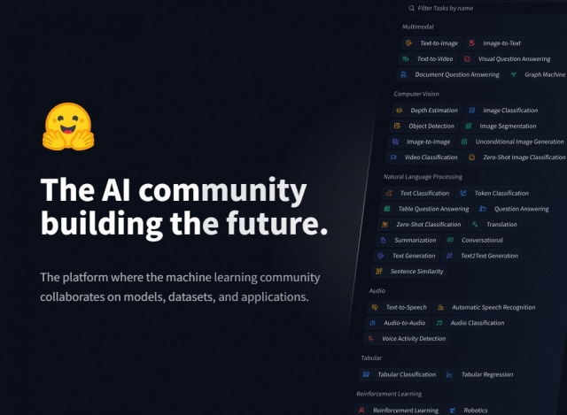 AI 오픈소스 플랫폼 ‘허깅스페이스’. 홈페이지 갈무리