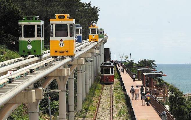 “해변 열차를 왜 부산 관광‘필수 코스’라 부르는지 이유를 알겠습니다.”통유리창 너머로 탁 트인 바다를 바라보던 관광객의 얘기다. 해운대 미포에서 송정에 이르는 4.8㎞ 구간을 달리는 해변 열차는 코로나 사태 속에서도 한 달 10여만명이 찾는 인기 관광 포인트로 부상했다. /김동환 기자
