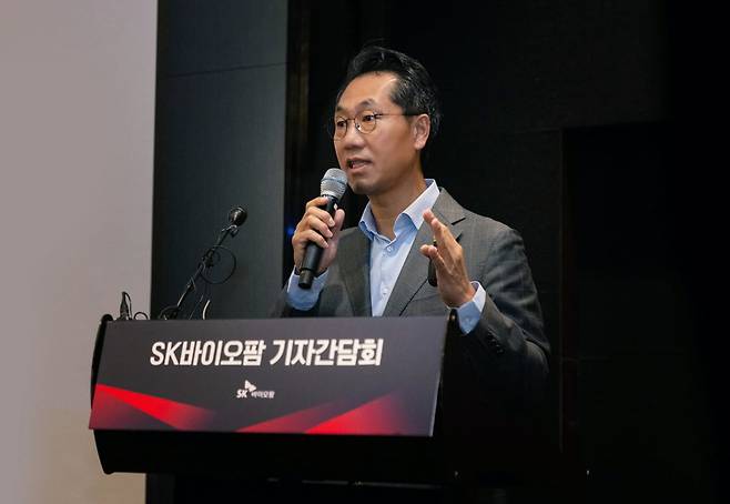 지난 7월 여의도에서 기자간담회를 진행 중인 이동훈 SK바이오팜 사장. SK바이오팜 제공