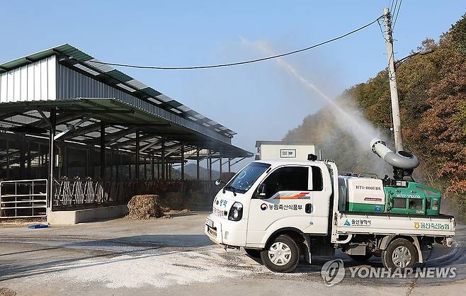 '축산농가 방역 중'  [연합뉴스 자료사진]