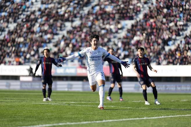 수원FC전에서 결승골을 터뜨린 수원 삼성 김주찬. / 프로축구연맹