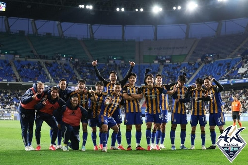 단체 골세리머니를 펼치는 울산 현대 선수들 [한국프로축구연맹 제공. 재판매 및 DB 금지]