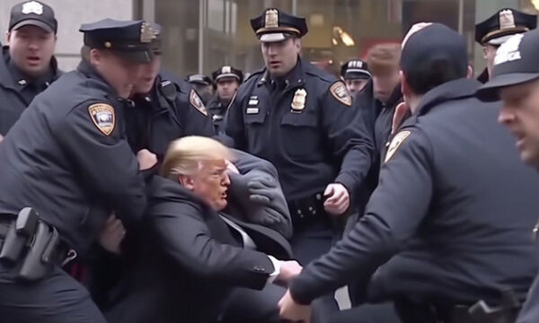도널드 트럼프 전 미국 대통령이 경찰에 연행되는 가짜 사진