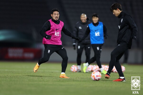 14일 목동주경기장 운동장에서 소집 훈련 중인 한국 축구대표팀. 사진┃KFA