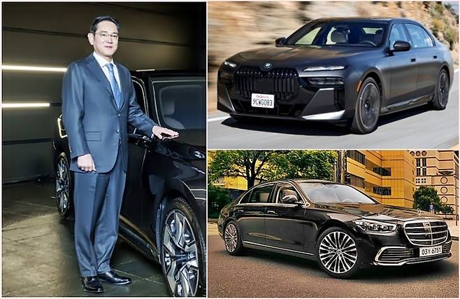 이재용 회장(왼쪽), BMW 7시리즈, 벤츠 S클래스 [사진출처=BMW, 벤츠]