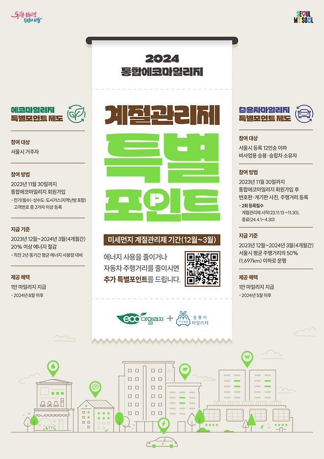 2024년 통합에코마일리지 계절관리제 특별포인트 포스터/서울시