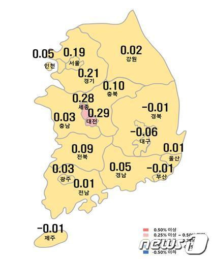 시도별 아파트 전세가격지수 변동률./뉴스1