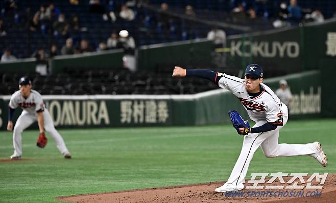 18일 일본 도쿄돔에서 열린 2023 아시아 프로야구 챔피언십(APBC) 한국과 대만의 경기. 원태인이 역투하고 있다. 도쿄(일본)=박재만 기자pjm@sportschosun.com/2023.11.18/