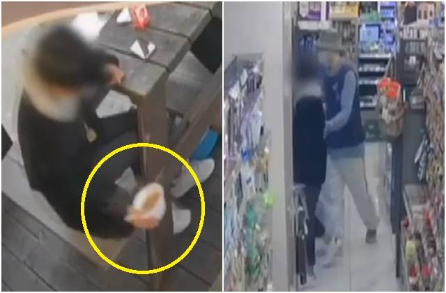 최근 경북 구미시 상모동의 한 편의점에서 컵라면을 일부러 쏟은 뒤 점주가 계산대를 비운 사이 전자담배를 훔친 중학생들. YTN 보도화면 캡처