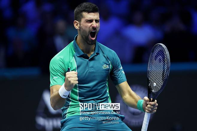 ▲ 2023 ATP 투어 파이널스 단식 결승전에서 우승을 확정한 뒤 포효하는 노바크 조코비치
