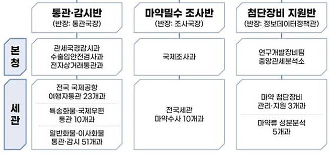 마약밀수 특별대책 추진단(단장 : 관세청 차장)