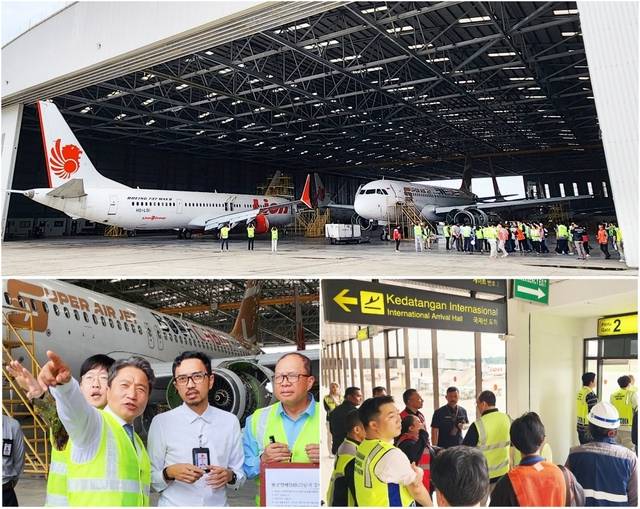 이학재 인천국제공항공사 사장 등이 22일 인도네시아 바탐 항나딤 공항 현장을 점검하고 있다. 이병기기자