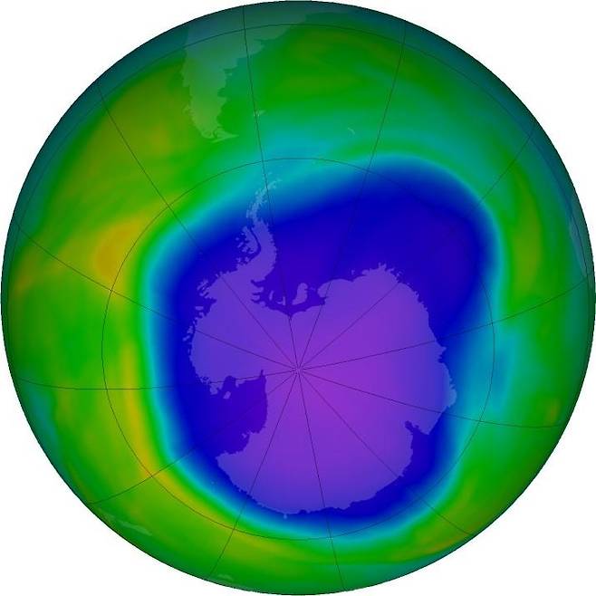 2022년 10월 3일 남극 상공 오존 구멍 [NASA Ozone Watch 제공. 재판매 및 DB 금지]