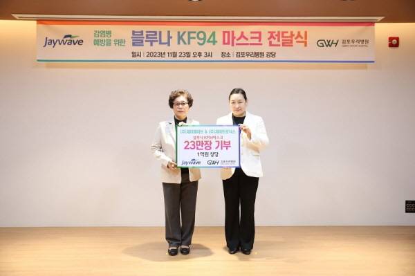 ▲사진: (좌)김포우리병원 김지일 행정원장, (우)제이웨이브 민선영 전무