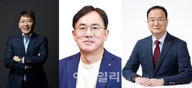 (왼쪽부터) 김동명 LG에너지솔루션 신임 CEO와 정철동 LG디스플레이 신임 CEO, 문혁수 LG이노텍 신임 CEO. (사진=각 사)