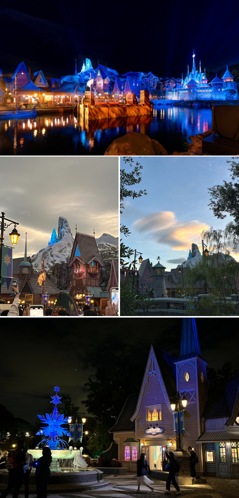 어둠이 내려앉은 아렌델 마을 전경 / 사진 = 첫번째 가로전경 @siniple, 왼쪽 아래부터 고민경 여행+기자