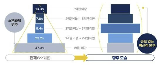 소액 과제 위주에서 규모 있는 혁신적인 연구에 집중될 R&D 예산 투자 계획도. 사진 과학기술정보통신부