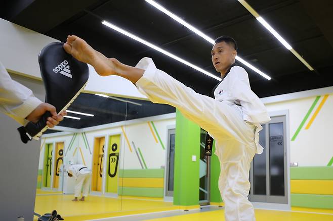 발차기 훈련 중인 홍순철 선수 [촬영 강태현]