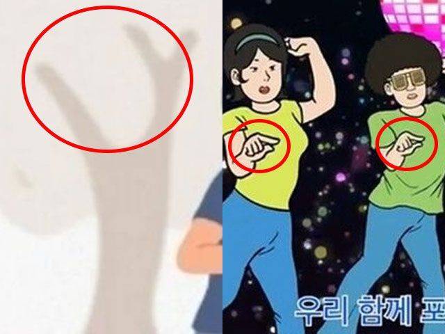 논란이 된 집게손가락 형태의 나뭇가지(왼쪽),포스코TV 영상에서 확인된 집게 손가락(오른쪽). [사진출처=블라인드, 포스코TV 유튜브]