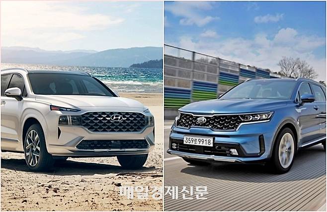 기존 싼타페와 쏘렌토 [사진출처=현대차, 기아]