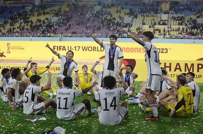 ▲ 독일은 2일(한국시간) 인도네시아 수라카르타 마나한 스타디움에서 열린 '2023 국제축구연맹(FIFA) U-17 월드컵' 결승전에서 프랑스를 제압하며 사상 첫 U-17 월드컵 우승에 성공했다