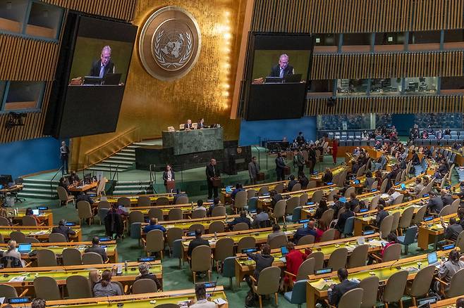 11일(현지시간) 미국 뉴욕 유엔본부에서 14개 유엔 인권이사회 이사국 선출을 위한 유엔 총회가 열리고 있다. 한국은 이날 선거에서 123표를 얻어 아시아 국가 중 다섯 번째에 그쳐 이사국에 진출하지 못했다./UN제공
