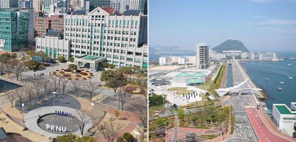 부산 남구 국립부경대학교 캠퍼스(왼쪽 사진)와 영도구 한국해양대학교 캠퍼스. 두 대학은 경쟁력 강화를 위해 ‘부산대-부산교대’에 이어 통합을 위한 논의에 착수했다.  국제신문DB
