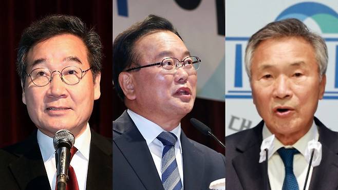 이낙연 전 더불어민주당 대표, 김부겸 전 국무총리, 손학규 동아시아미래재단 상임고문. [연합]
