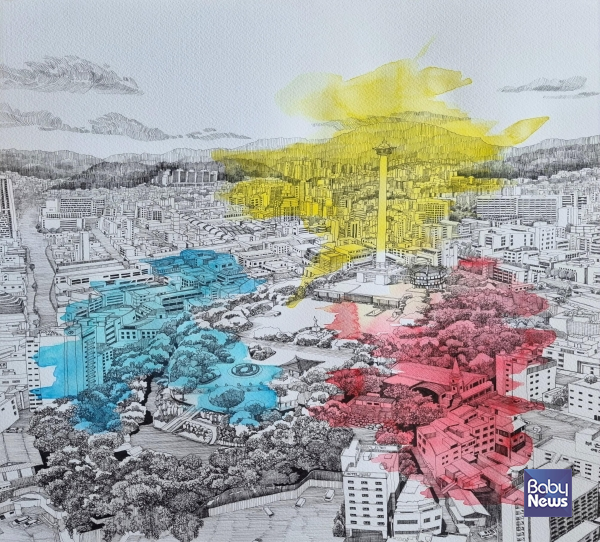 부산국제어린이청소년아트페어 미술공모전 대상 수상작으로 선정된 이지준 이사벨고등학교 1학년 학생의 작품 '세계관'. ⓒ비카프