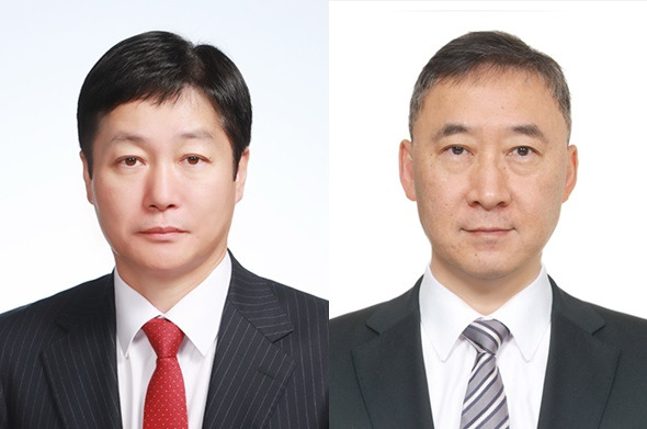 장재훈(왼쪽) 롯데물산 대표이사 부사장과 박익진 롯데쇼핑 이커머스사업부 대표이사 부사장. (사진=롯데지주)