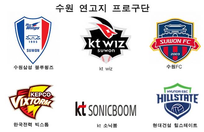 경기도 수원시를 연고지로 하고 있는 프로구단들. 수원시 제공
