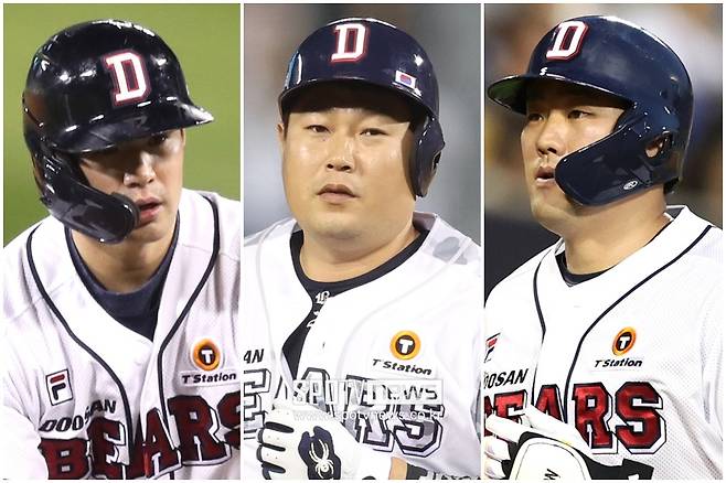 ▲ 왼쪽부터 두산 베어스 김재환, 양의지, 양석환 ⓒ 곽혜미 기자