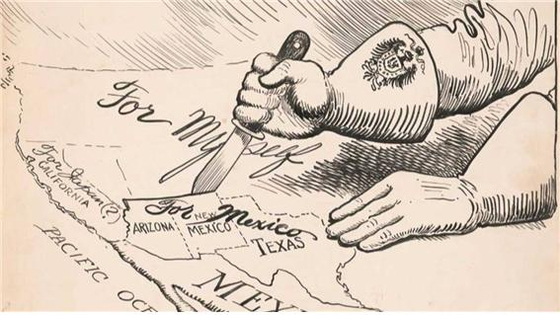 치머만 전보가 공개된 후 미국 신문 만평(독일이 뉴멕시코, 텍사스 등을 칼로 도려내는 모습을 풍자). [사진 미국의회도서관]