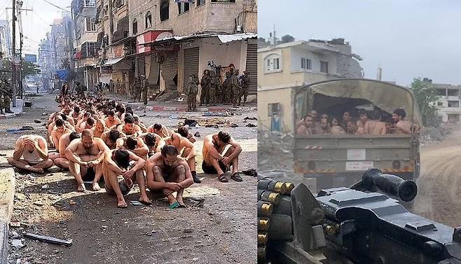 반나체의 팔레스타인 남성들을 붙잡아 감시하는 영상이 소셜미디어를 통해 확산해 논란이 일고있다.