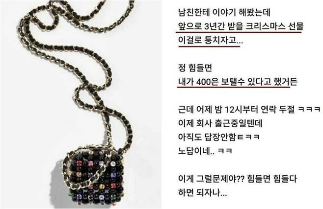 온라인 커뮤니티에 올라온 샤넬백 관련 사연 [사진출처=온라인 커뮤니티]